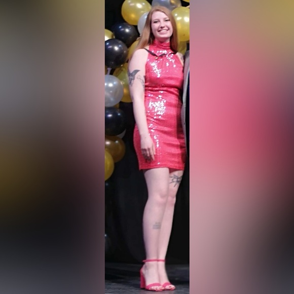 Hot Pink Sequin Vintage Dress - Picture 2 of 5